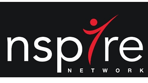 A red, black, and white picture of nspire network logo