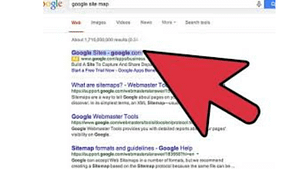 A screenshot of a red arrow pointing to the first search result in a Google search engine
