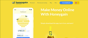 A screen shot picture of the HoneyGain website homepage