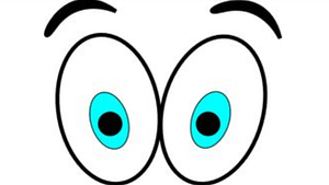 a cartoon picture of two big eyes open really wide staring really hard