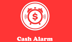 A red and white screenshot of cash alarm logo