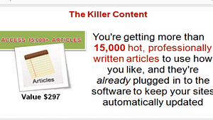 a view of a notebook showing that thousands of professionally written articles are included in your killer content system membership