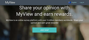S screenshot of MyView Survey website homepage