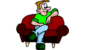 a cartoon picture of a man relaxing on a couch