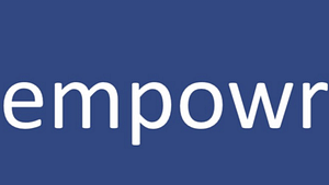 A blue and white screen shot of the word Empowr
