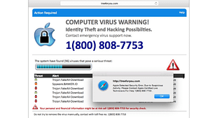 A screen shot picture of a computer virus warning
