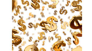 A picture of a lot of gold dollar signs