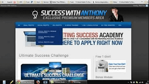 the blue and white home page of success with anthony program website