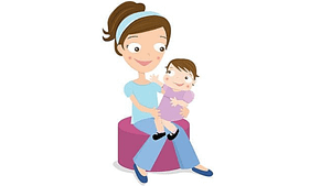 a cartoon picture of a babysitter holding a baby