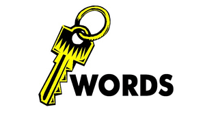 A cartoon picture of a key and the word, words