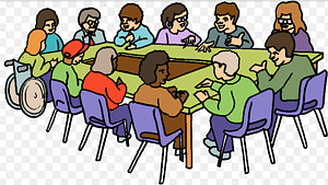 a cartoon picture of advocates for a nonprofit organization sitting at a table