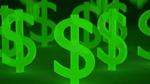a view of green dollar signs representing the cost of coffee shop millionaire