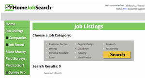 screenshot picture of my home job search website homepage