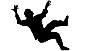 a black and white picture of a man slipping and falling