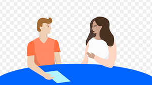 a cartoon picture of a man and a women talking