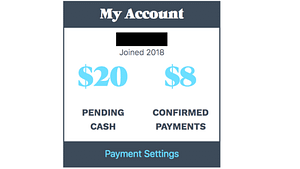 a picture of the usejewel website, my account, pending cash, and confirmed payments