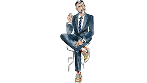 a cartoon picture of a man dressed in a suit sitting down