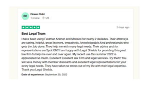 TrustPilot Customer reviews and experiences from LegalShield website
