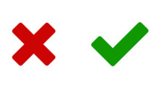 A picture of a red x, and a green check mark
