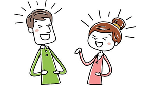 a cartoon picture of a man and a women laughing