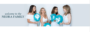 A picture of 4 smiling women holding blue balloons with a N on the balloons