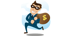 A color cartoon picture of a robber running away with a bag of money