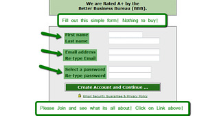 A screen shot picture of Project Paydays create account page