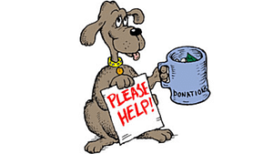 A cartoon picture of a brown dog holding a piece of white paper, and a cup 