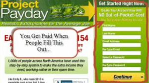 A screen shot picture of Project Paydays website sign up homepage