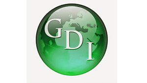 A picture of a green planet with the letters GDI inside it
