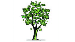a cartoon picture of dollar signs all around a tree like leaves