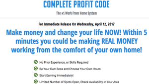 A screen shot of the Complete Profit Code website homepage