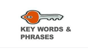 A cartoon picture of a key, and the words key words & phrases