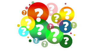 A colorful picture of a bunch of question marks inside different color circles