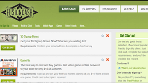 A screen shot picture of Fusion Cash website green, black, and white website page