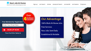 A screen shot of next job at home website homepage