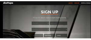 A screen shot of the SliceThePie websites sign up page