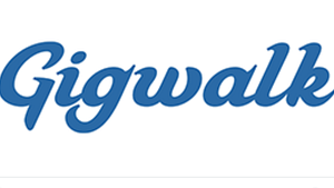 A white and blue logo snap shot of the words Gigwalk