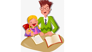 a cartoon picture of a man tutoring a young child