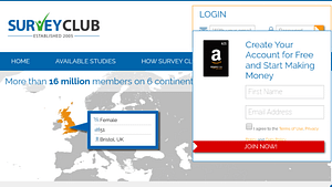A screenshot picture of Survey Club website homepage