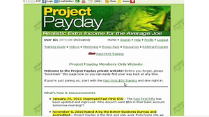 A screen shot picture of Project Paydays website homepage