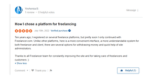 Customer review and experiences from Freelancer.com website posted on Sitejabber