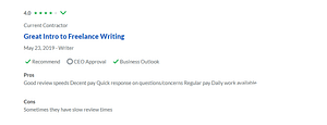 Writers domain customer reviews rating from Glassdoor.com 